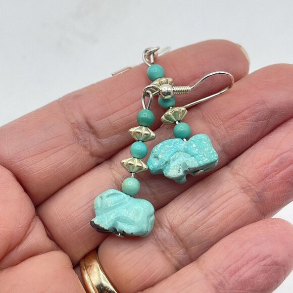 Handcrafted Turquoise Elephant Dangle Earrings With Silver Accents - Picture 3 of 5